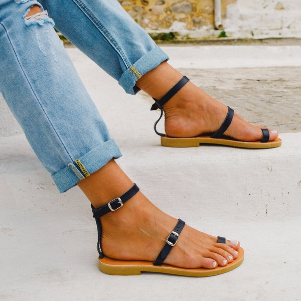 Greek Handmade Leather Women Sandals - Women Adjustable Straps Summer Sandals - Sandales Grecques - Sandales Cuir Femme - Kionas  - LETO