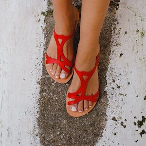 Sandals, Leather Sandals ,Ancient Greek Sandals, Women Sandals, Red Sandals, Handmade Flat Sandals, Slide Sandals, Women Shoes, THETIS