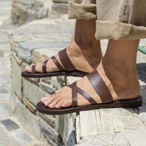 Handmade Men Leather Sandals Grecian Roman Style Men Sandals Quality Brown Men Summer Shoes Made from Genuine Leather Kionas APOLLON image 1