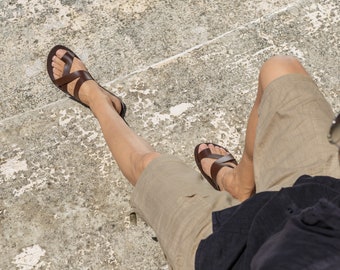 Sandalias de cuero romano griego para hombre, sandalias de hombre de calidad de estilo griego hechas a mano, zapatos de hombre de vacaciones de verano, diapositivas de hombre de cuero marrón, ZEUS