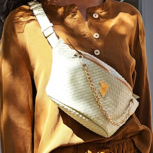Sling bag with straw effect leather, shoulder leather banana bag, bum bag for women, crossbody bag, formal shoulder bag, birthday gift image 1