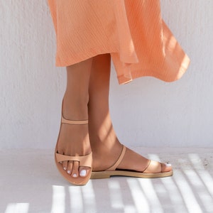 Greek Women&#39;s  Flat Leather Sandals, Spring Summer Comfortable Sandals from Greece, Unique design Handmade to order Women&#39;s Sandals, SELENE