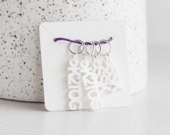 Set of 4 Stitch Markers, SSK and K2TOG, Laser Engraved Acrylic Stitch Markers, Decrease Stitch Markers - White