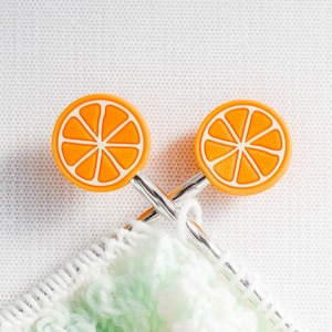 Orange Half Silicone Stitch Stoppers - Set of 2 - Knitting Needle Point Protectors, Stitch Holders, Needle Stoppers