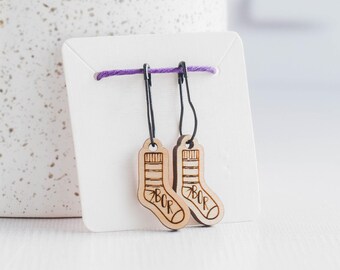 Sock Stitch Markers: Laser Engraved Birch Wood, Beginning of Round (Set of 2)