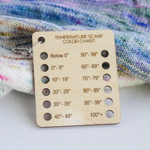 Temperature Scarf Color Chart - Pocket Size - Reusable Wood Card, Crochet Scarf Color Chart, Knitting, Knitting Accessories, Color Card