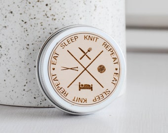 Knitting Tin Storage Container - Eat Sleep Knit - Stitch Marker Holder, Storage Tin, Knitting Storage