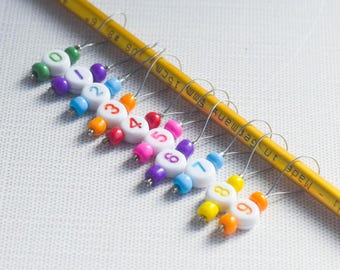 Set of 10 Stitch Markers - 0-9 - Cast On Counting Numbers, Row Counter Stitch Markers, Snag Free Stitch Markers