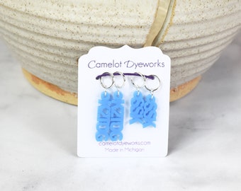 Set of 4 Stitch Markers, SSK and K2TOG, Laser Engraved Acrylic Stitch Markers, Decrease Stitch Markers - Blue