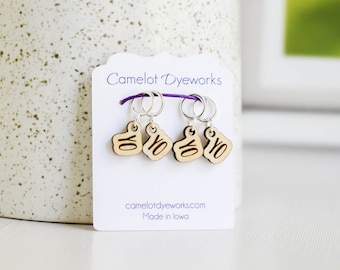 Set of 4 Stitch Markers, YO, Laser Engraved Wood Stitch Markers, Yarn Over Increase Stitch Markers - Outline