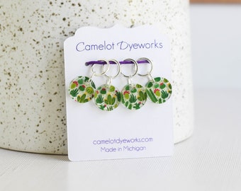 Set of 4 Stitch Markers, Clear Cactus, Laser Engraved Acrylic Stitch Markers, Cactus and Succulents Stitch Markers