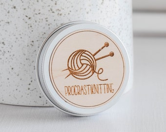 Knitting Tin Storage Container - Procrastiknitting - Stitch Marker Holder, Storage Tin, Knitting Storage