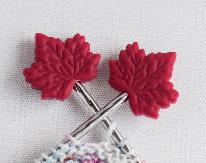 Fall Leaves Silicone Stitch Stoppers - Set of 2 - Knitting Needle Point Protectors, Stitch Holders, Needle Stoppers