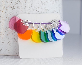Set of 8 Cat Stitch Markers - Rainbow - Cat Markers, Laser Engraved Acrylic Stitch Markers