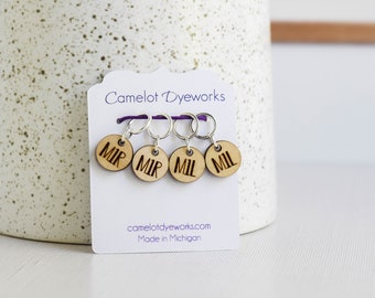 Set of 4 Stitch Markers, M1L and M1R, Laser Engraved Wood Stitch Markers, Increase Stitch Markers - Birch Small