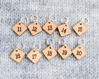 Set of 10 Stitch Markers - 11-20 - Cast On Counting Numbers, Row Counter Stitch Markers, Counting Stitch Markers