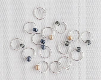 Set of 15 Snag Free Ring Stitch Markers, Beaded Stitch Markers Small Metal Stitch Markers - Large Neutrals