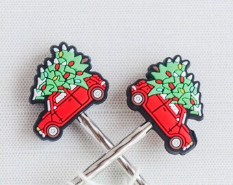 Christmas Tree Car Silicone Stitch Stoppers - Set of 2 - Knitting Needle Point Protectors, Stitch Holders, Needle Stoppers