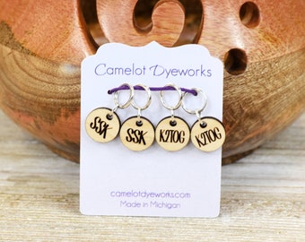 Set of 4 Stitch Markers, SSK and K2TOG, Laser Engraved Wood Stitch Markers, Decrease Stitch Markers - Birch Small