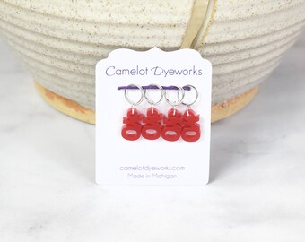 Set of 4 Stitch Markers, YO, Laser Engraved Acrylic Stitch Markers, Yarn Over Increase Stitch Markers - Red