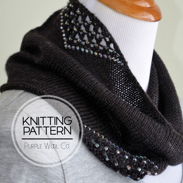 TWILIGHT COWL Knitting Pattern | PDF Cowl Knitting Pattern | Fingering weight yarn | Beaded Cowl Pattern | Hand Knit | Knitting Pattern