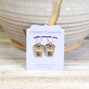 Set of 2 Stitch Markers, Boba, Bubble Tea, Laser Engraved Wood Stitch Markers