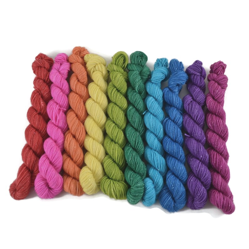 Sparkle Mini 10 Skein Rainbow Set Hand dyed Yarn Superwash Etsy