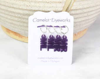 Set of 4 Stitch Markers, M1L and M1R, Laser Engraved Acrylic Stitch Markers, Increase Stitch Markers - Purple
