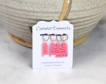 Set of 4 Stitch Markers, M1L and M1R, Laser Engraved Acrylic Stitch Markers, Increase Stitch Markers - Pink