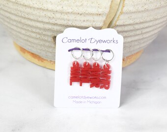 Set of 4 Stitch Markers, M1L and M1R, Laser Engraved Acrylic Stitch Markers, Increase Stitch Markers - Red