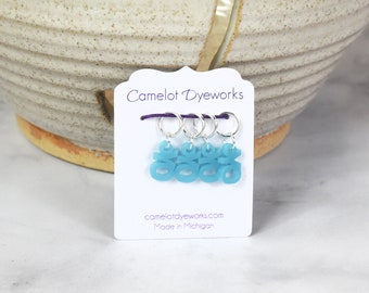 Set of 4 Stitch Markers, YO, Laser Engraved Acrylic Stitch Markers, Yarn Over Increase Stitch Markers - Aqua