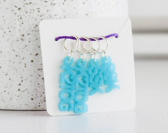 Set of 4 Stitch Markers, SSK and K2TOG, Laser Engraved Acrylic Stitch Markers, Decrease Stitch Markers - Aqua