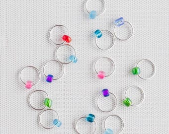 Set of 15 Snag Free Ring Stitch Markers - Large Under the Sea - Beaded Stitch Markers Small Metal Stitch Markers