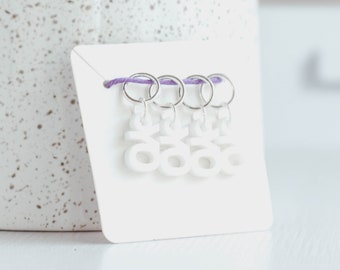 Set of 4 Yarn Over Stitch Markers, YO, Laser Engraved Acrylic Stitch Markers, Yarn Over Increase Stitch Markers - White