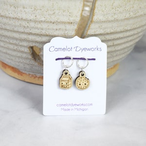 Set of 2 Stitch Markers, Kawaii Milk and Cookie, Laser Engraved Wood Stitch Markers