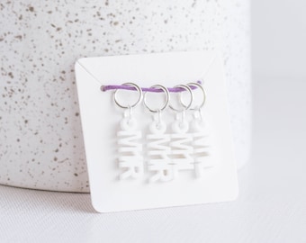 Set of 4 Stitch Markers, M1L and M1R, Laser Engraved Acrylic Stitch Markers, Increase Stitch Markers - White