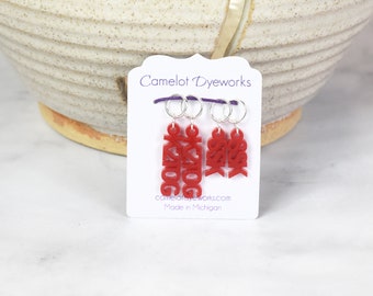 Set of 4 Stitch Markers, SSK and K2TOG, Laser Engraved Acrylic Stitch Markers, Decrease Stitch Markers - Red
