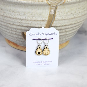 Set of 2 Stitch Markers, Kawaii Avocado Pair, Laser Engraved Wood Stitch Markers