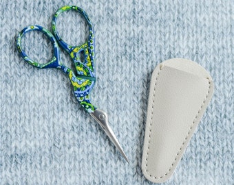Blue Green Floral stork scissor, Knit Scissors, embroidery scissor, cross stitch accessory, embroidery accessory, Stainless Steel, Cover