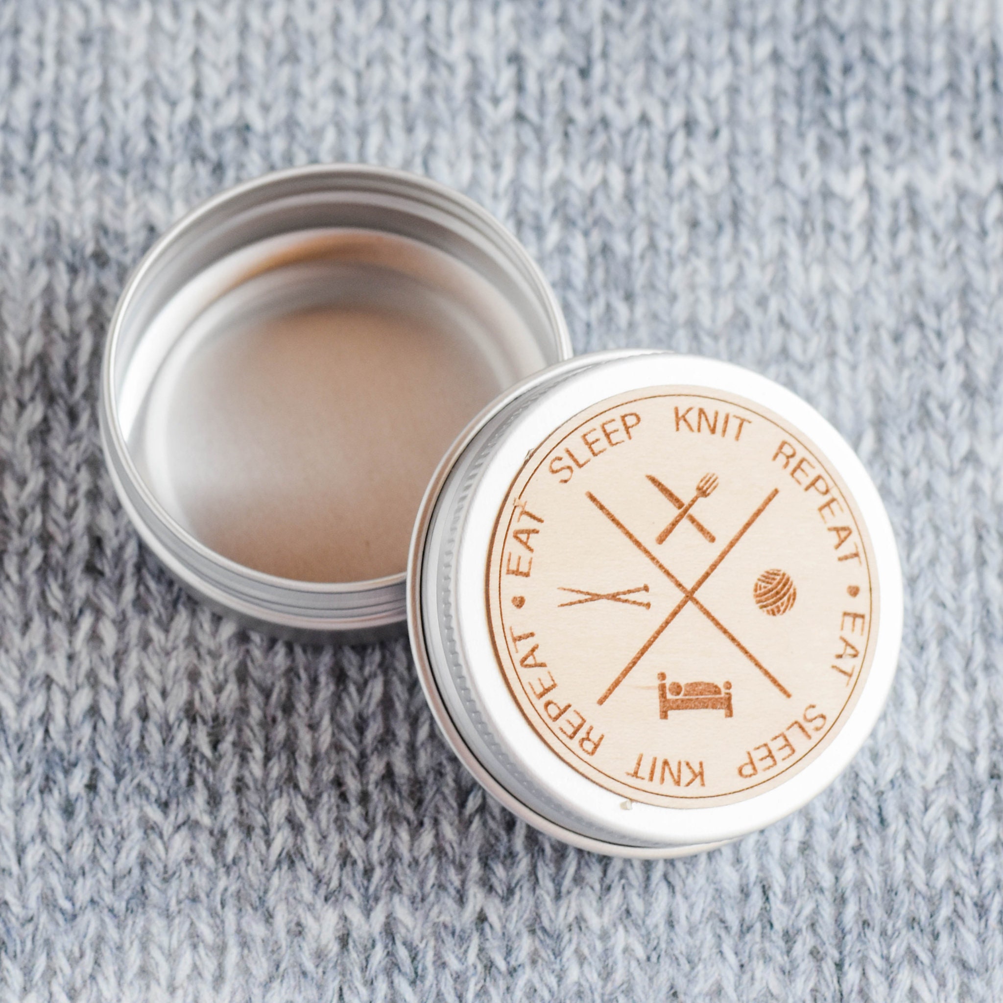 Knitting Tin Storage Container - Eat Sleep Knit - Stitch Marker Holder ...