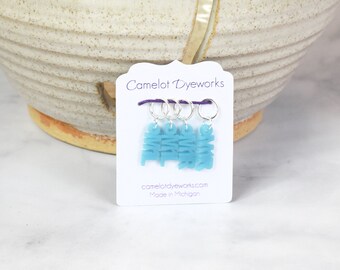 Set of 4 Stitch Markers, M1L and M1R, Laser Engraved Acrylic Stitch Markers, Inecrease Stitch Markers - Aqua