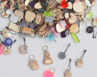 Stitch Marker Mystery Grab Bag - Set of 6 Assorted Stitch Markers, Acrylic Wood Stitch Markers, Small Stitch Markers, Mystery Package