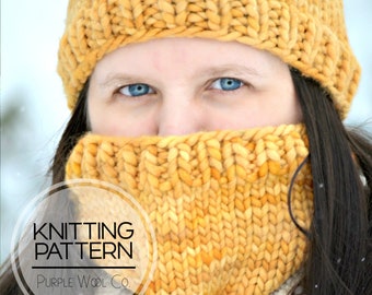 The PLAIN JANE Hat & Cowl Combo Knitting Pattern | PDF Hat Knitting Pattern | Super Bulky weight yarn | Knit Hat Pattern | Cowl Knitting