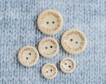 Made with Love Buttons - 15mm, 20mm, 25mm - Wooden Buttons With Text, Craft Buttons, Sewing Buttons, Wood Buttons, Knit Buttons