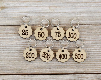 Set of 8 Stitch Markers, Cast On Counting Numbers, Laser Engraved Wood Stitch Markers, Counting Stitch Markers - Birch Small