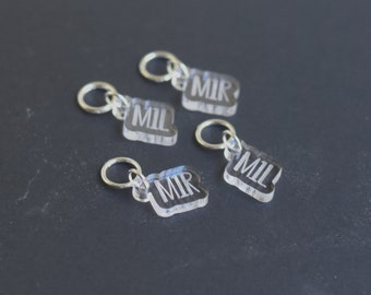 Set of 4 Stitch Markers, M1L and M1R, Laser Engraved Acrylic Stitch Markers, Increase Stitch Markers - Clear Outline