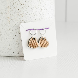 Set of 2 Stitch Markers, Heart Knit Stitch, Knit pattern, Laser Engraved Wood Stitch Markers
