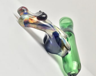 One of a kind Cobalt Zebra Naked lady handblown glass chillum, smoking pipe, pipe
