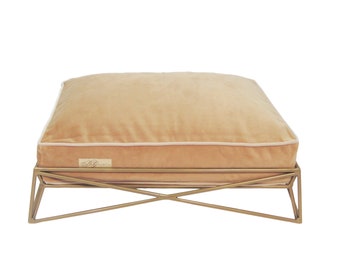Gold Finish Modern Wire Dog Bed Base & Honey Microsuede Dog Bed Cushion