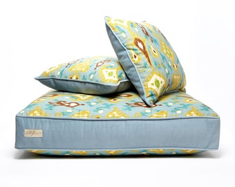 Custom Ikat Dog Bed & Matching Throw Pillows